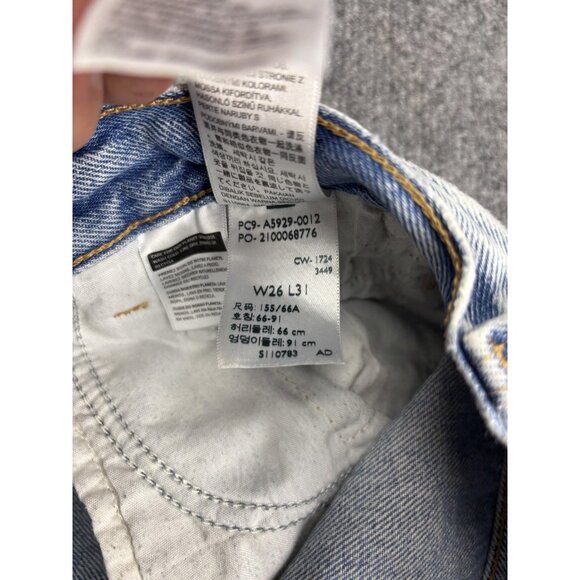 Levis Jeans Womens 26 Light Wash 94 Baggy Wide Leg Distressed Ripped Raw Hem - Picture 10 of 10